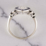 3Ct Marquise Cut Diamond Blue Sapphire Halo Art Deco Ring 14K White Gold Finish