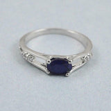 1.35ct Engagement Ring Oval Cut Blue Sapphire Split Shank 14k White Gold Finish