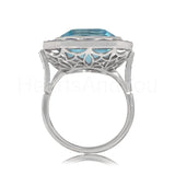 2.2ct Emerald Cut Simulated Aquamarine Art Deco Halo Ring 14k White Gold Plated