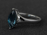2.3ct Engagement Ring Marquise London Blue Topaz Trilogy 14k White Gold Finish