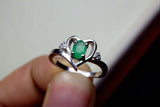 1ct Engagement Ring Oval Green Emerald Bypass Style Heart 14k White Gold Finish