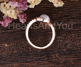 0.3ct Round Cut Simulated Diamond Halloween Cat Pearl Ring 14k Rose Gold Plated