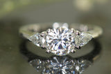 3Ct Round Cut Diamond Trilogy Solitaire Ring 14K White Gold Finish Pear Accents