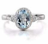 2.3ct Engagement Ring Oval Cut Blue Aquamarine Diamond Halo 14k WhiteGold Finish