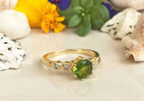 2.3ct Round Cut Peridot Solitaire with Diamond Accents Ring 14k Yellow Gold Over