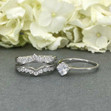 2ct Round Cut Diamond Solitaire Engagement Ring Ring Guard 14k White Gold Finish