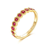 1ct Round Cut Pink Ruby Wedding Band Ring Hexagon Stackable 14k Yellow Gold Over
