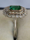 6ct Engagement Ring Green Emerald Cut Milgrain Halo Cocktail 14k White Gold Over