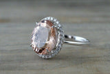 1.7ct Oval Cut Peach Morganite Halo Solitaire Engagement Ring 14k WhiteGold Over