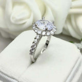 2.3ct Engagement Ring Oval Cut Diamond Accent Halo Design 14k White Gold Finish