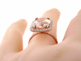 7ct Oval Peach Morganite Halo Diamond Accent Engagement Ring 14K Rose Gold Over