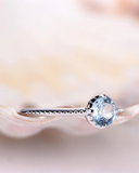 0.4ct Round Cut Blue Aquamarine Engagement Ring Solitaire 14k White Gold Finish