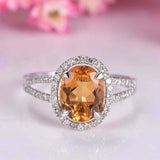 2.2ct Oval Cut Yellow Citrine Engagement Ring Split Shank 14k White Gold Finish