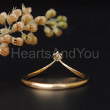 0.05ct Round Cut Moissanite Minimal Tiara Chevron Ring 14K Yellow Gold Plated