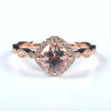 2ct Engagement Ring Cushion Cut Peach Morganite Milgrain Halo 14k Rose Gold Over