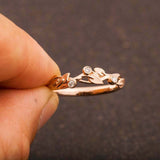 Floral Leaf Vine Engagement Ring 0.15ct Round Cut Diamond 14k Rose Gold Finish