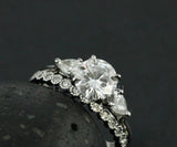 2.2ct Round Cut Moissanite Trilogy Ring Half Eternity Band 14k White Gold Plated