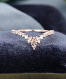 1ct Marquise Cut Simulated Morganite Chevron Stacking Band 14k Rose Gold Plated