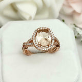 2ct Engagement Ring Oval Cut Peach Morganite Infinity Halo 14k Rose Gold Finish