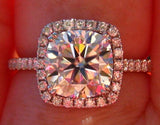 Round Accents Halo Engagement Ring 2.3ct Cushion Cut Diamond 14k White Gold Over