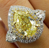7Ct Pear Cut Yellow Sapphire Cocktail Halo Engagement Ring 14K White Gold Finish