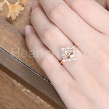 1ct Princess Cut Simulated Morganite Halo Engagement Ring 14k Rose Gold Plated