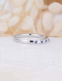 1ct Round Cut Blue Sapphire Wedding Band Ring Half Eternity 14k White Gold Over