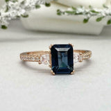 2.2ct Emerald Cut London Blue Topaz Solitaire with Accent Ring 14k RoseGold Over