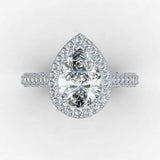 2.1ct Pear Cut Diamond Engagement Ring Halo 14k White Gold Finish Round Accents