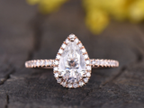 1ct Engagement Ring Pear Cut Diamond Solitaire Halo Design 14k Rose Gold Finish