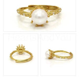 0.2ct Round Cut Simulated Accents Crown Pearl Engagement Ring Yellow Gold Plated