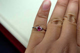 0.2ct Engagement Ring Pear Cut Pink Ruby Curved Minimalist 14k White Gold Finish
