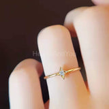 0.2ct Round Cut Moissanite Dainty Starburst Minimal Ring 14k Yellow Gold Plated