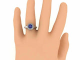 1.5ct Cushion Cut Blue Sapphire Diamond Halo Milgrain Ring 14k White Gold Finish