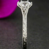 1ct Round Cut Diamond Vintage Solitaire Engagement Ring 14k White Gold Finish