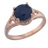 2.3ct Engagement Ring Round Cut Blue Sapphire Split Shank 14k Rose Gold Finish