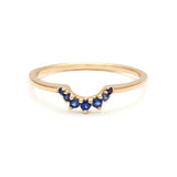 0.12ct Round Cut Blue Sapphire Wedding Band 14k Yellow Gold Finish Crown Tiara