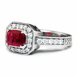 2ct Emerald Cut Pink Ruby Antique Vintage Engagement Ring 14k White Gold Finish