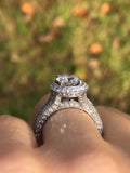 3.5ct Round Cut Diamond Gatsby Iced Halo Engagement Ring 14k White Gold Finish