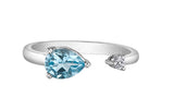 0.2ct Pear Cut Simulated Blue Aquamarine Open Cuff Ring 14k White Gold Plated