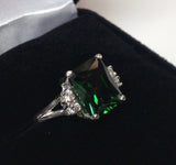 1.2ct Green Emerald Unique Women Solitaire Engagement Ring 14k White Gold Finish