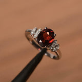 2.3ct Engagement Ring Oval Cut Red Garnet Stylish Art Deco 14k White Gold Finish