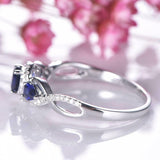 2.2ct Oval Cut Blue Sapphire Engagement Ring Halo Trilogy 14k White Gold Finish