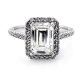 3ct Emerald Cut Diamond Halo Solitaire Engagement Ring 18K White Gold Finish