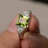 2.5ct Asscher Green Peridot Trilogy Wedding Engagement Ring 14k WhiteGold Over