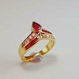 2.4ct Pear Cut Pink Ruby Art Deco Chevron Engagement Ring 14k Yellow Gold Finish