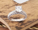 2ct Round Diamond Engagement Ring Vintage Inspired Filigree 14k White Gold Over
