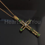 0.6ct Round Cut Simulated Green Peridot Holy Cross Pendant 14k YellowGold Plated