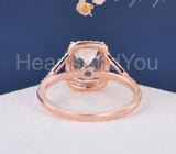 3ct Radiant Cut Simulated Morganite Halo Engagement Ring 14k Rose Gold Plated
