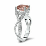 3Ct Cushion Cut Peach Morganite Split Shank Solitaire Ring 14K White Gold Finish